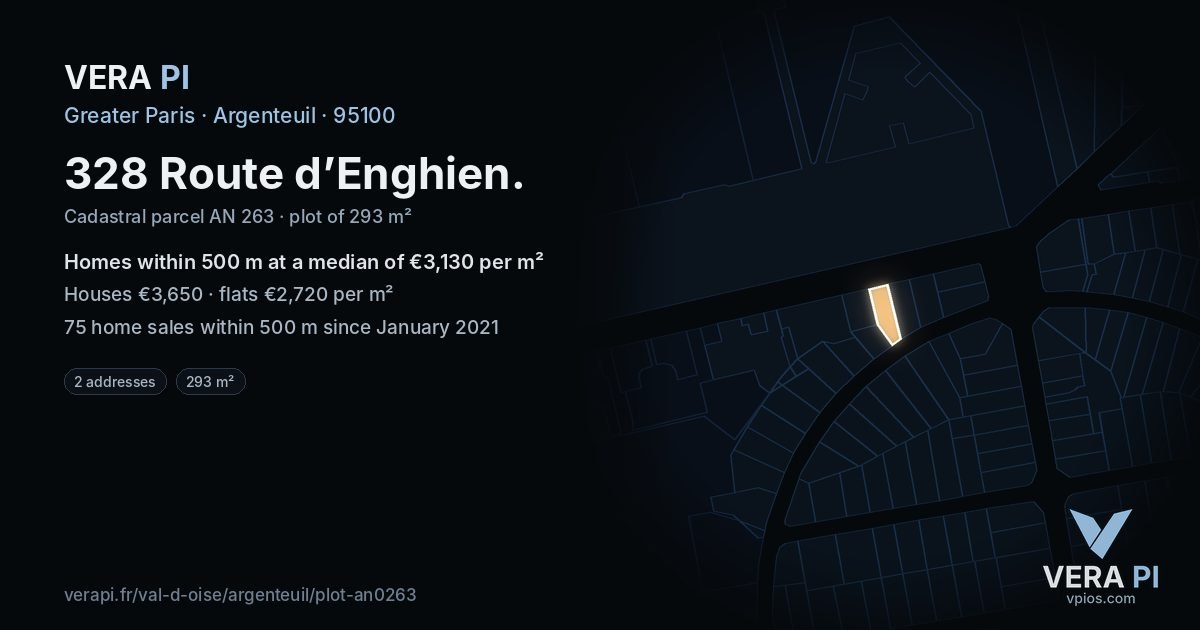 328 Route d’Enghien, Argenteuil at night – the plot lit, the parcels around coloured by the prices near them