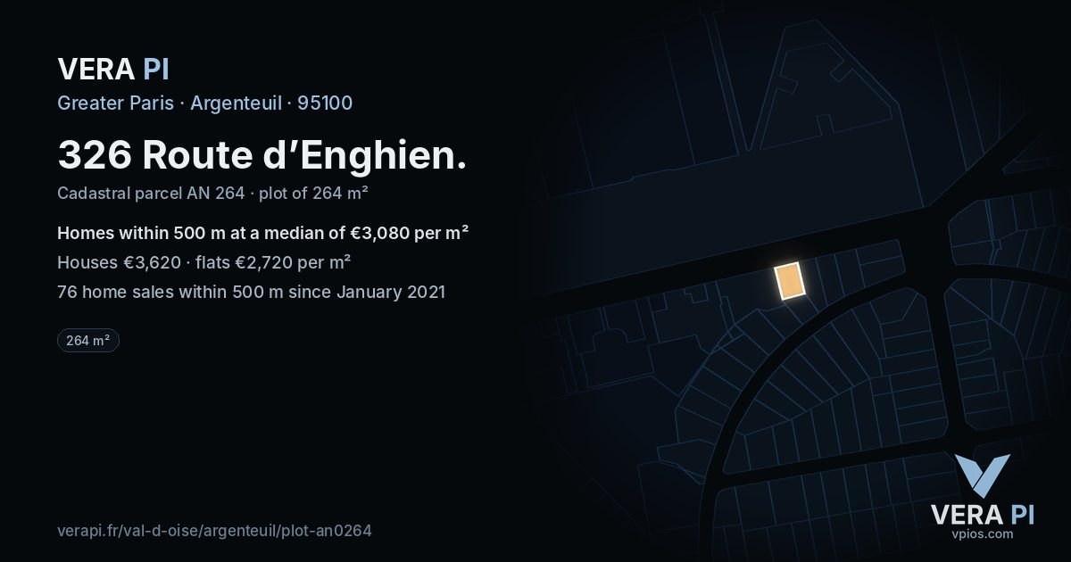 326 Route d’Enghien, Argenteuil at night – the plot lit, the parcels around coloured by the prices near them