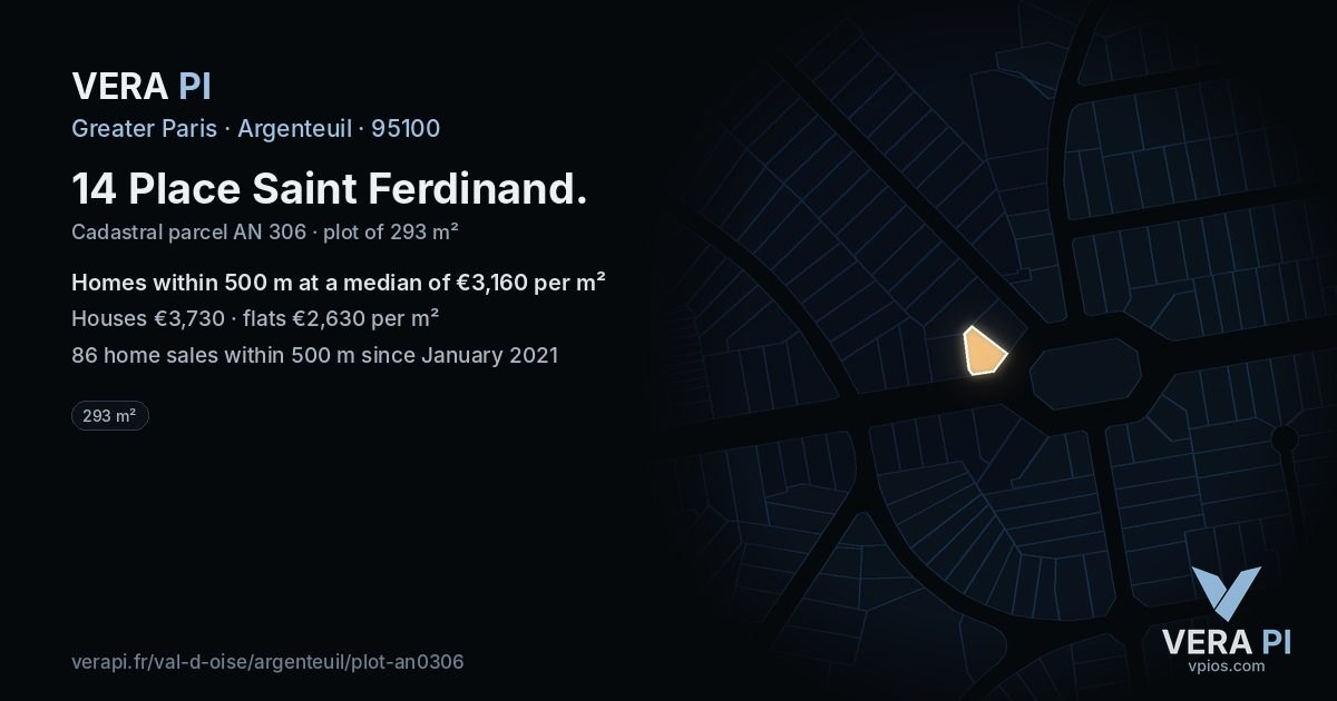 14 Place Saint Ferdinand, Argenteuil at night – the plot lit, the parcels around coloured by the prices near them