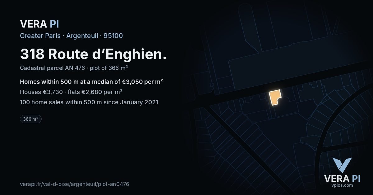 318 Route d’Enghien, Argenteuil at night – the plot lit, the parcels around coloured by the prices near them