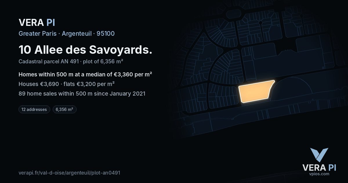 10 Allee des Savoyards, Argenteuil at night – the plot lit, the parcels around coloured by the prices near them