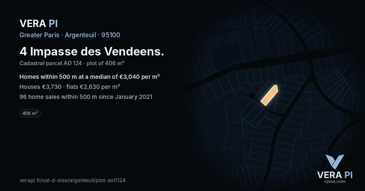 4 Impasse des Vendeens, Argenteuil at night – the plot lit, the parcels around coloured by the prices near them