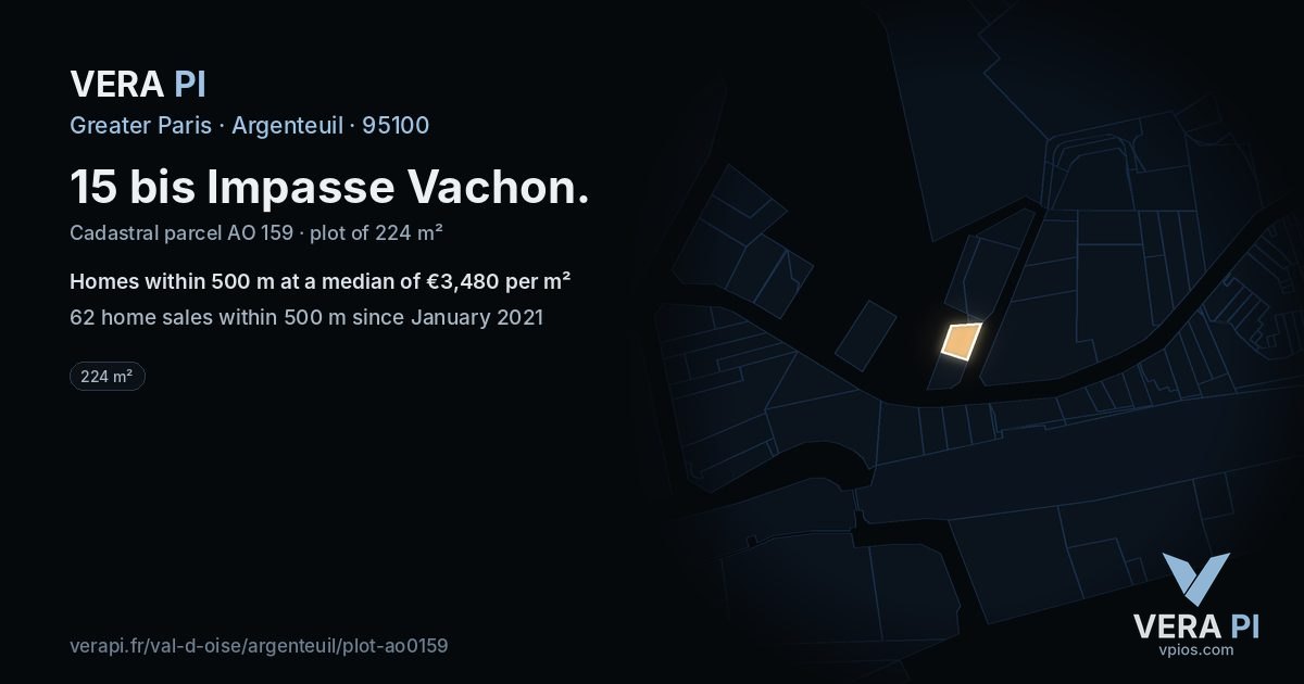 15 bis Impasse Vachon, Argenteuil at night – the plot lit, the parcels around coloured by the prices near them
