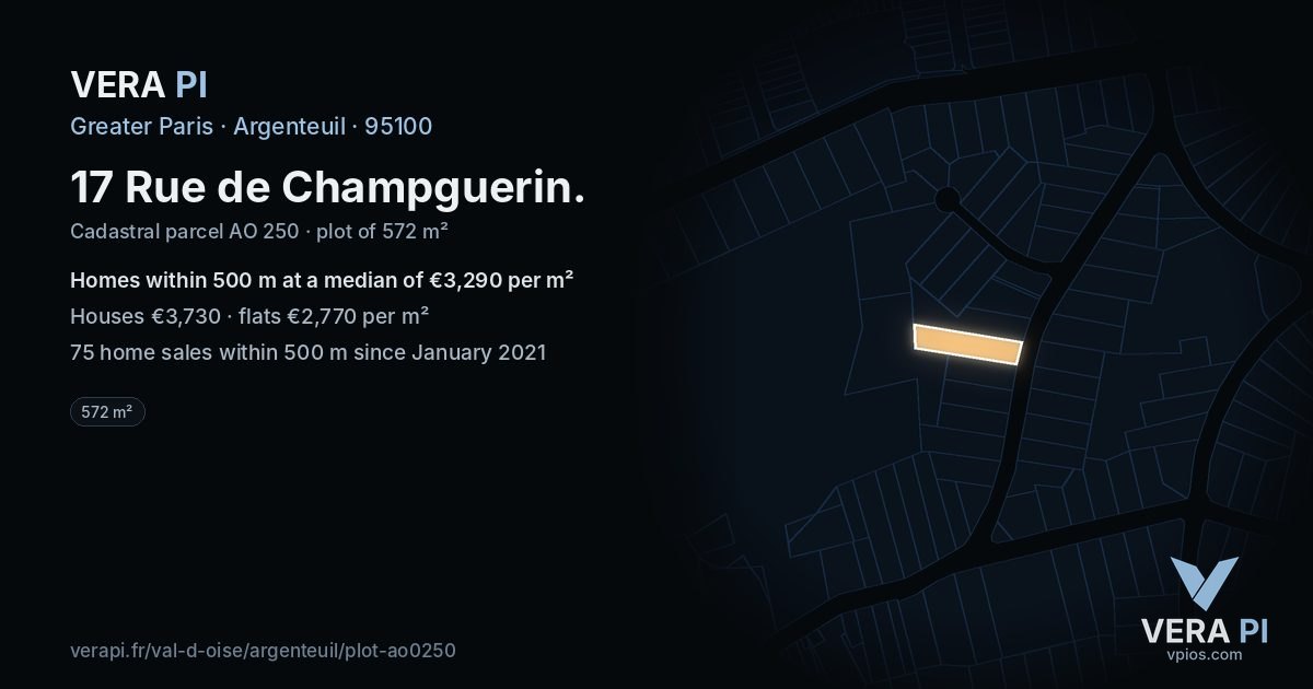 17 Rue de Champguerin, Argenteuil at night – the plot lit, the parcels around coloured by the prices near them