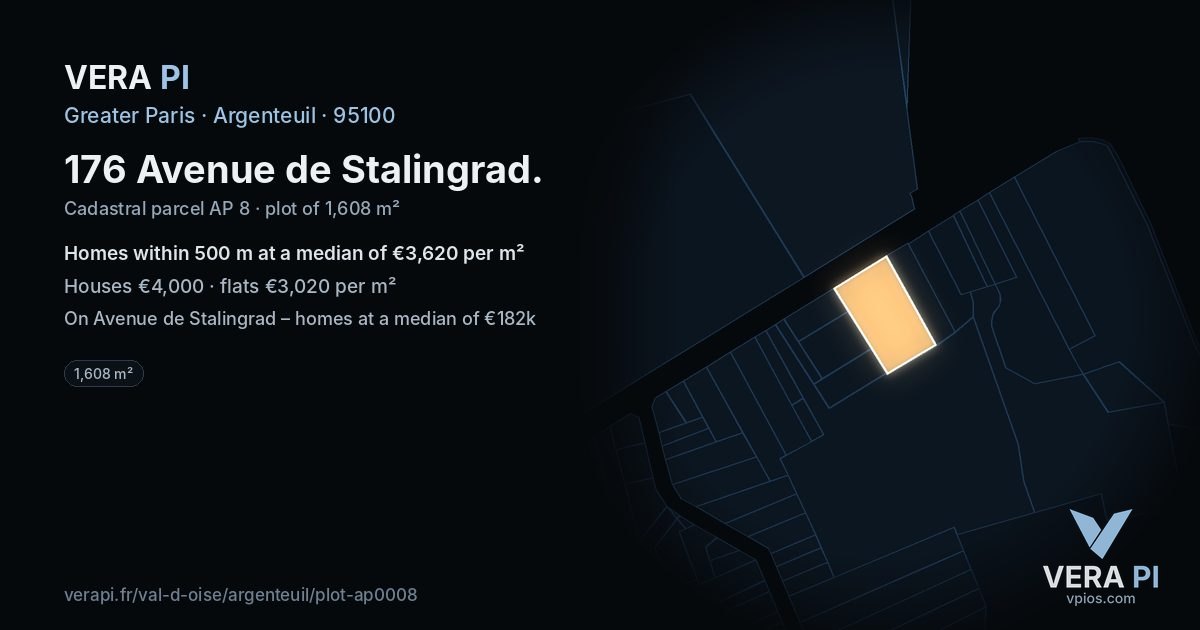 176 Avenue de Stalingrad, Argenteuil at night – the plot lit, the parcels around coloured by the prices near them