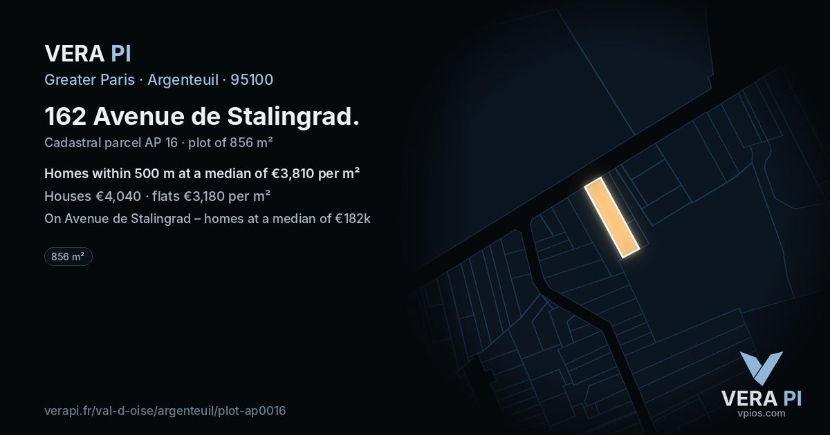 162 Avenue de Stalingrad, Argenteuil at night – the plot lit, the parcels around coloured by the prices near them