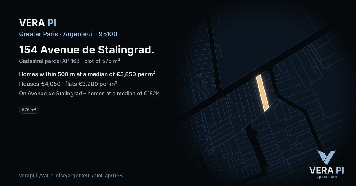154 Avenue de Stalingrad, Argenteuil at night – the plot lit, the parcels around coloured by the prices near them