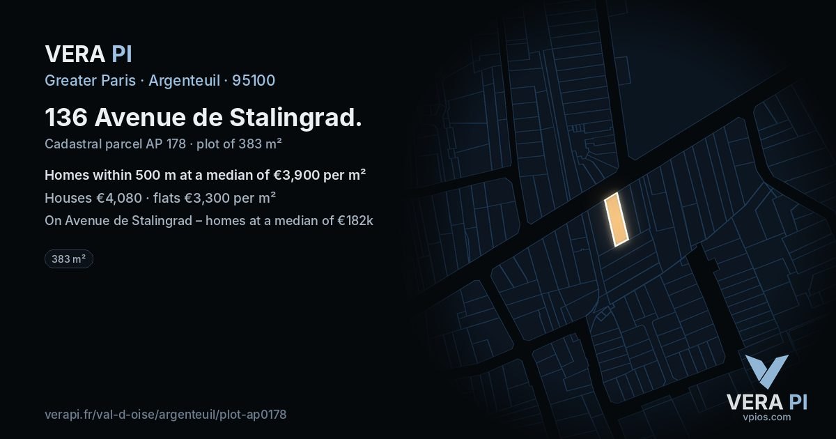 136 Avenue de Stalingrad, Argenteuil at night – the plot lit, the parcels around coloured by the prices near them