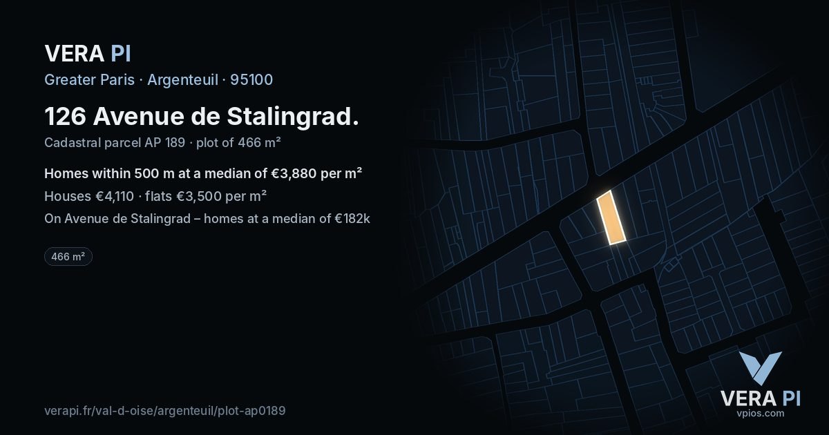 126 Avenue de Stalingrad, Argenteuil at night – the plot lit, the parcels around coloured by the prices near them