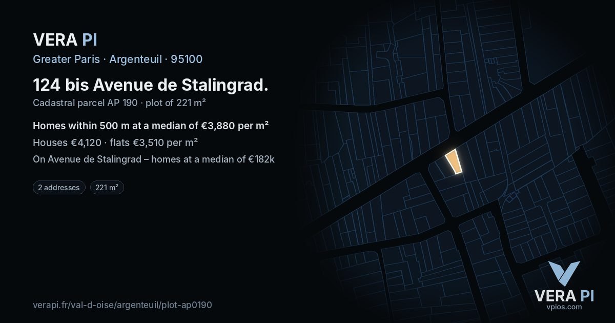 124 bis Avenue de Stalingrad, Argenteuil at night – the plot lit, the parcels around coloured by the prices near them