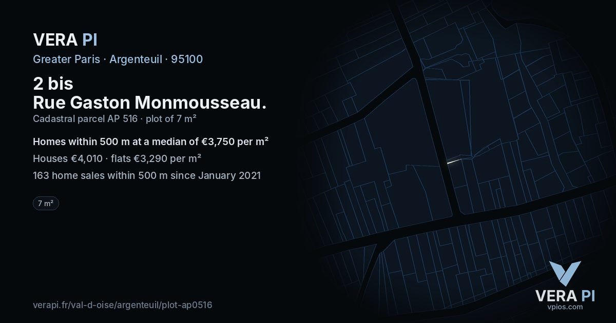 2 bis Rue Gaston Monmousseau, Argenteuil at night – the plot lit, the parcels around coloured by the prices near them