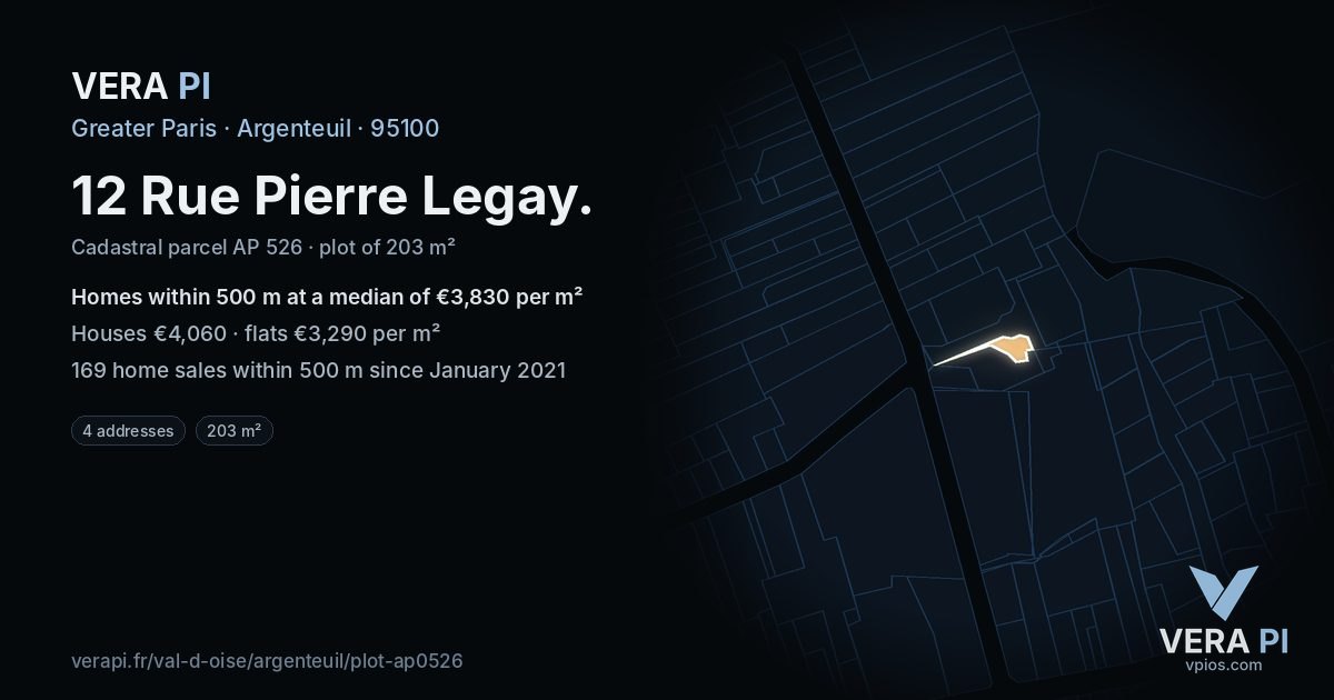 12 Rue Pierre Legay, Argenteuil at night – the plot lit, the parcels around coloured by the prices near them