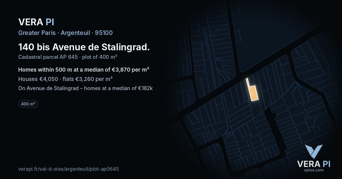 140 bis Avenue de Stalingrad, Argenteuil at night – the plot lit, the parcels around coloured by the prices near them