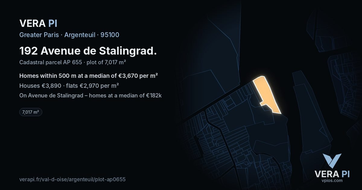 192 Avenue de Stalingrad, Argenteuil at night – the plot lit, the parcels around coloured by the prices near them