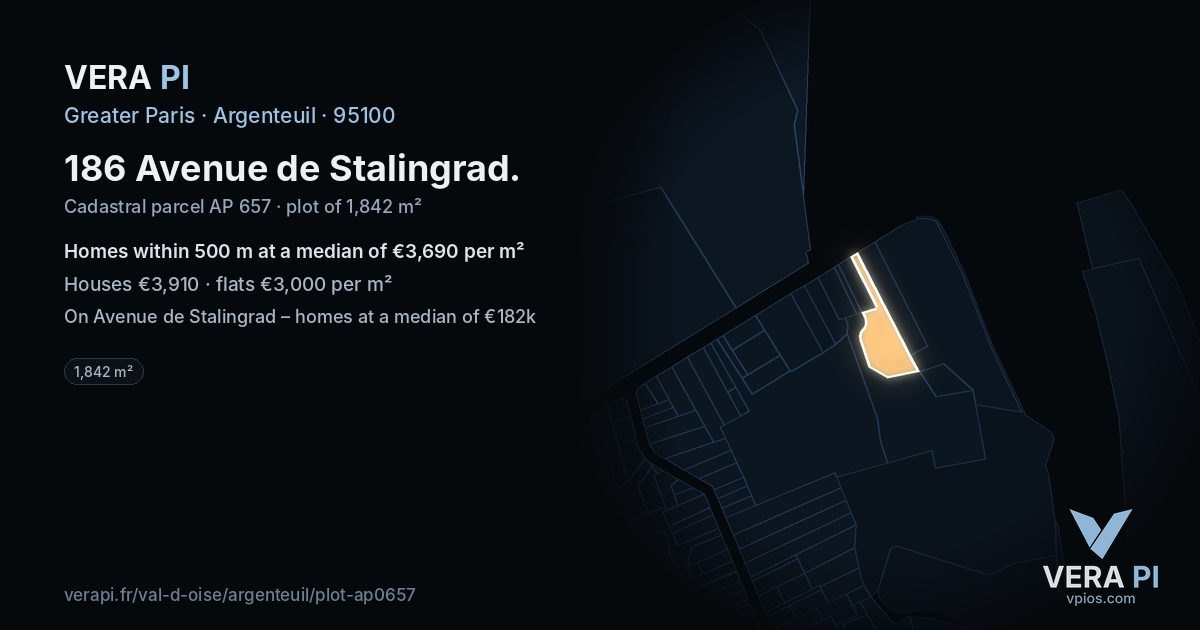 186 Avenue de Stalingrad, Argenteuil at night – the plot lit, the parcels around coloured by the prices near them