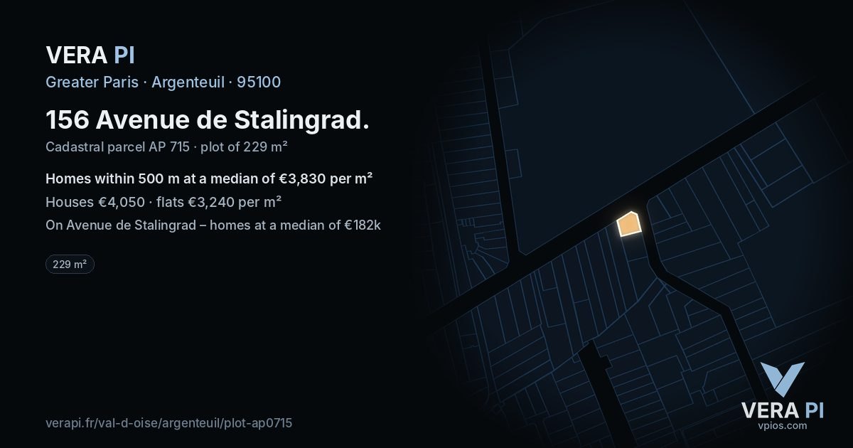 156 Avenue de Stalingrad, Argenteuil at night – the plot lit, the parcels around coloured by the prices near them