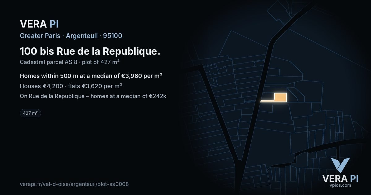 100 bis Rue de la Republique, Argenteuil at night – the plot lit, the parcels around coloured by the prices near them