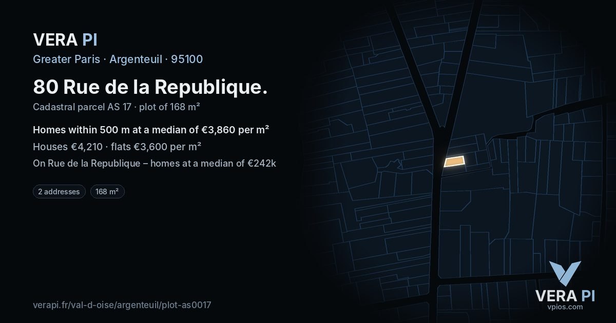 80 Rue de la Republique, Argenteuil at night – the plot lit, the parcels around coloured by the prices near them