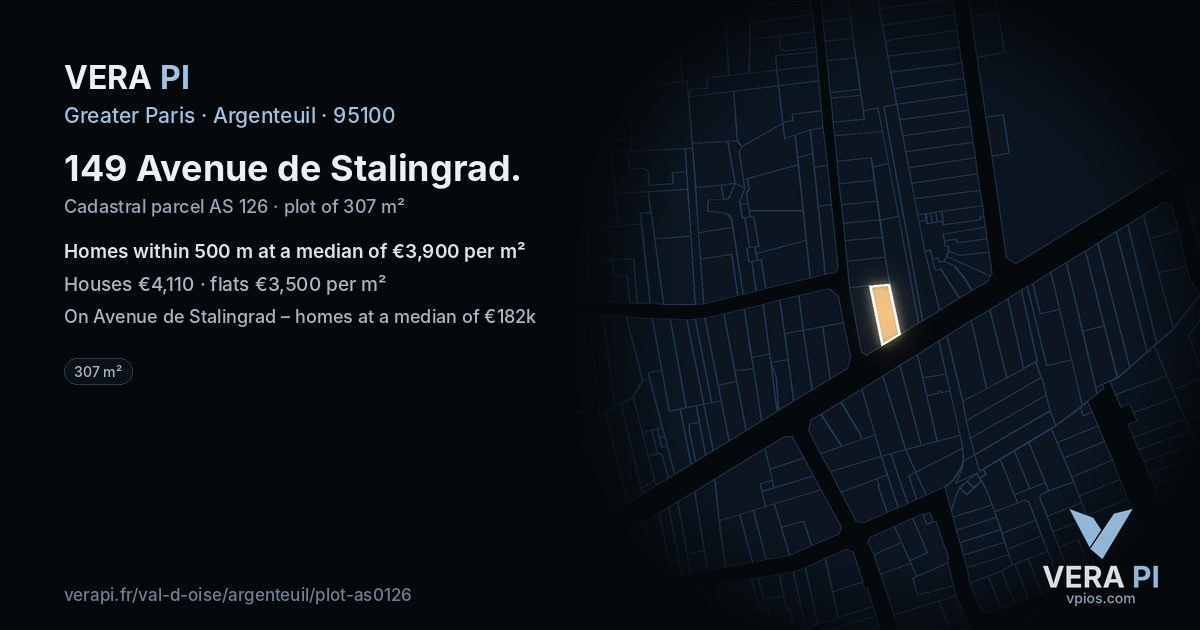 149 Avenue de Stalingrad, Argenteuil at night – the plot lit, the parcels around coloured by the prices near them