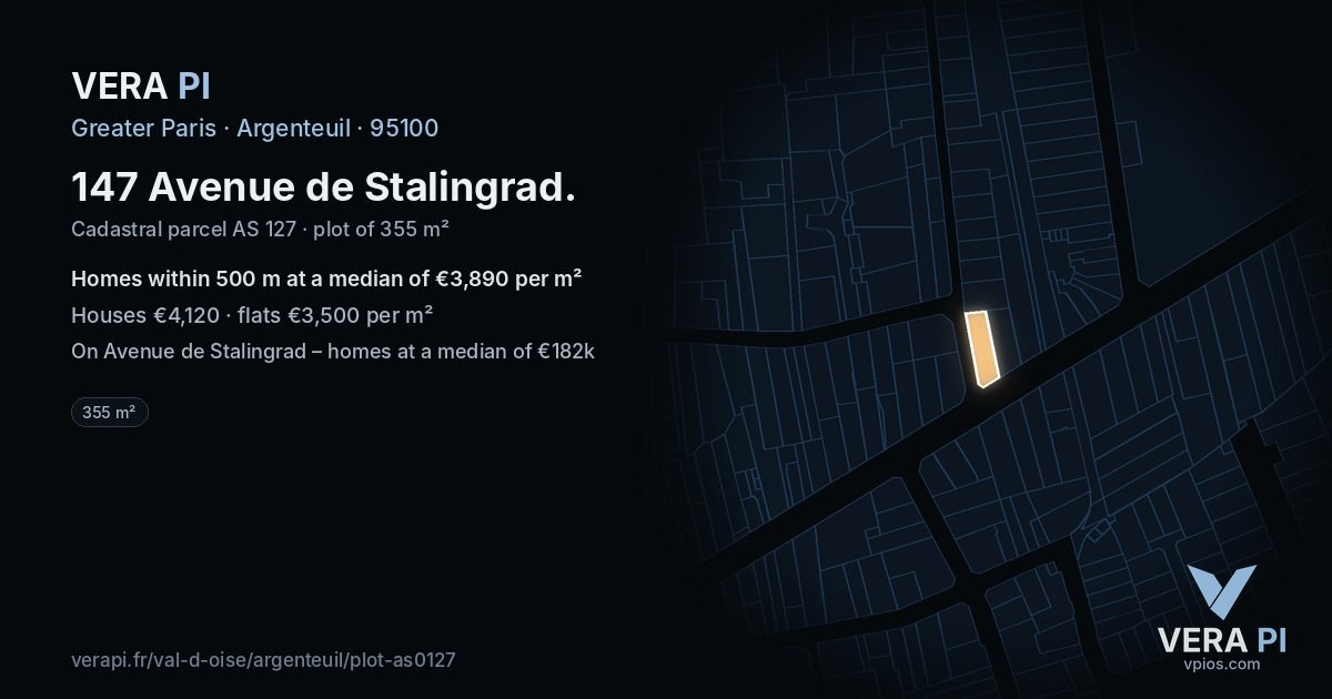 147 Avenue de Stalingrad, Argenteuil at night – the plot lit, the parcels around coloured by the prices near them