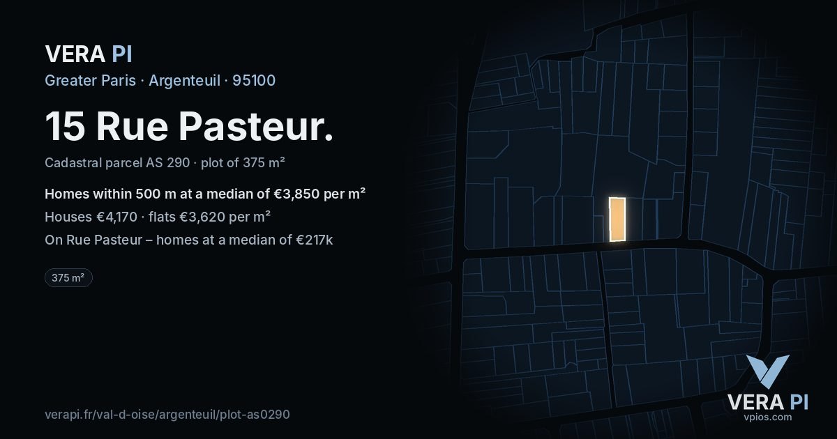 15 Rue Pasteur, Argenteuil at night – the plot lit, the parcels around coloured by the prices near them
