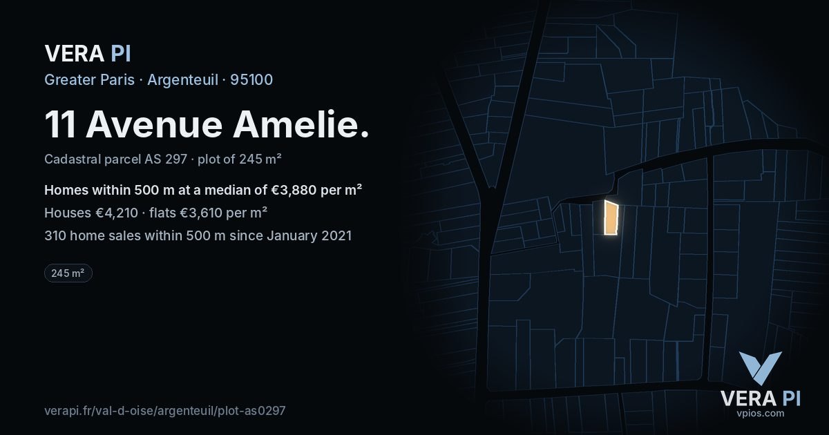 11 Avenue Amelie, Argenteuil at night – the plot lit, the parcels around coloured by the prices near them