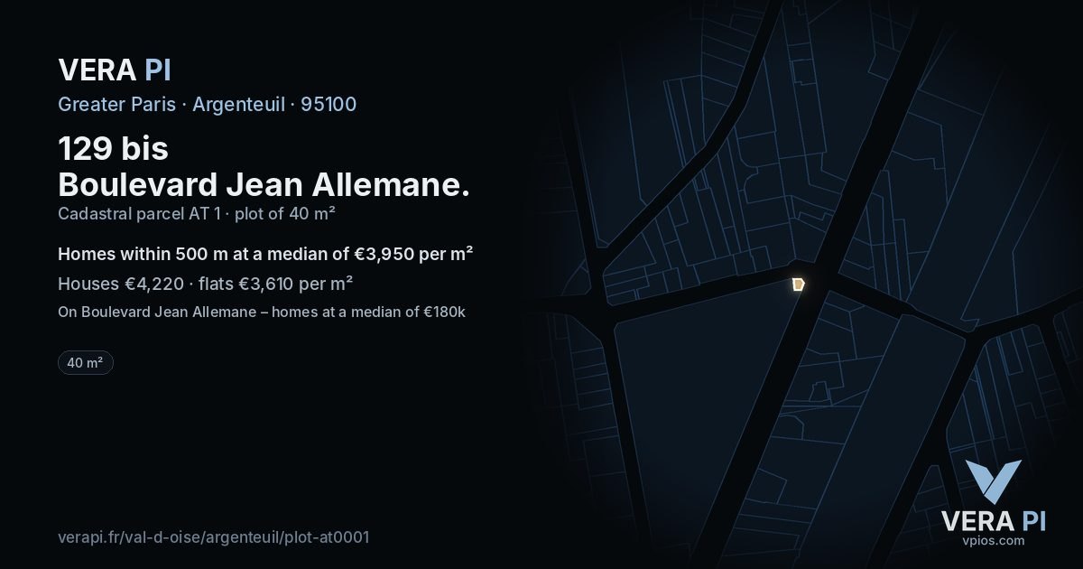 129 bis Boulevard Jean Allemane, Argenteuil at night – the plot lit, the parcels around coloured by the prices near them