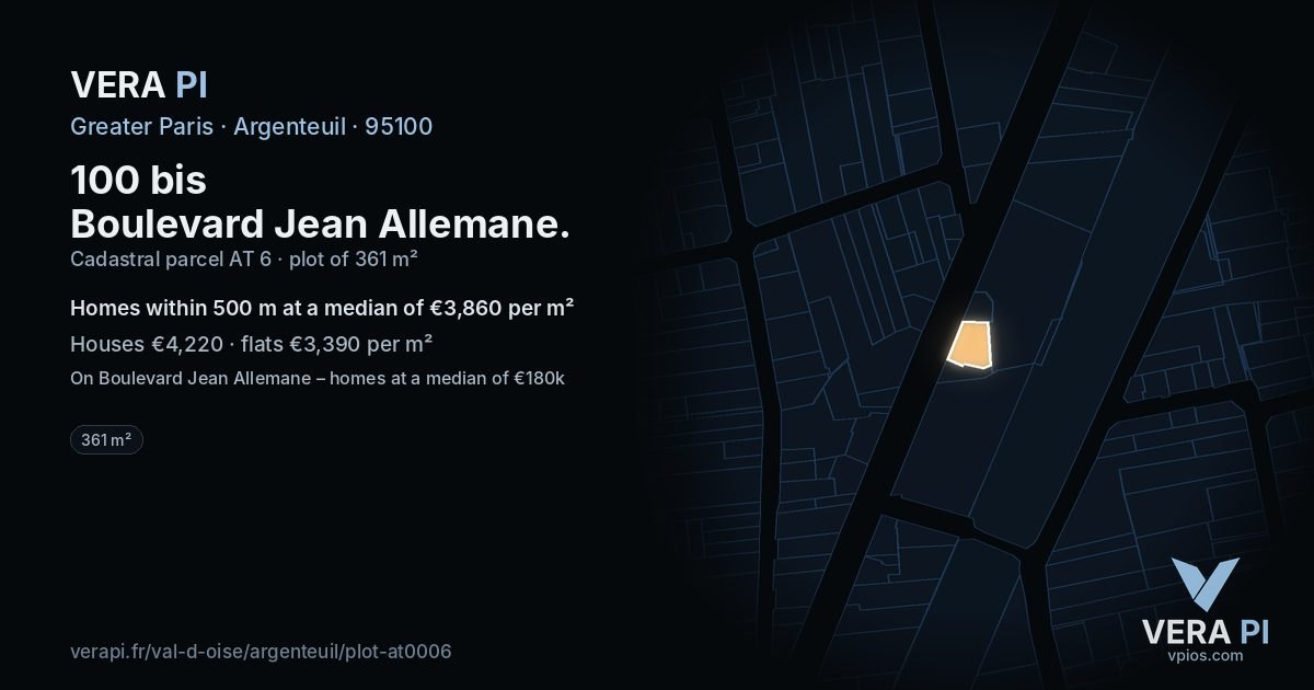 100 bis Boulevard Jean Allemane, Argenteuil at night – the plot lit, the parcels around coloured by the prices near them