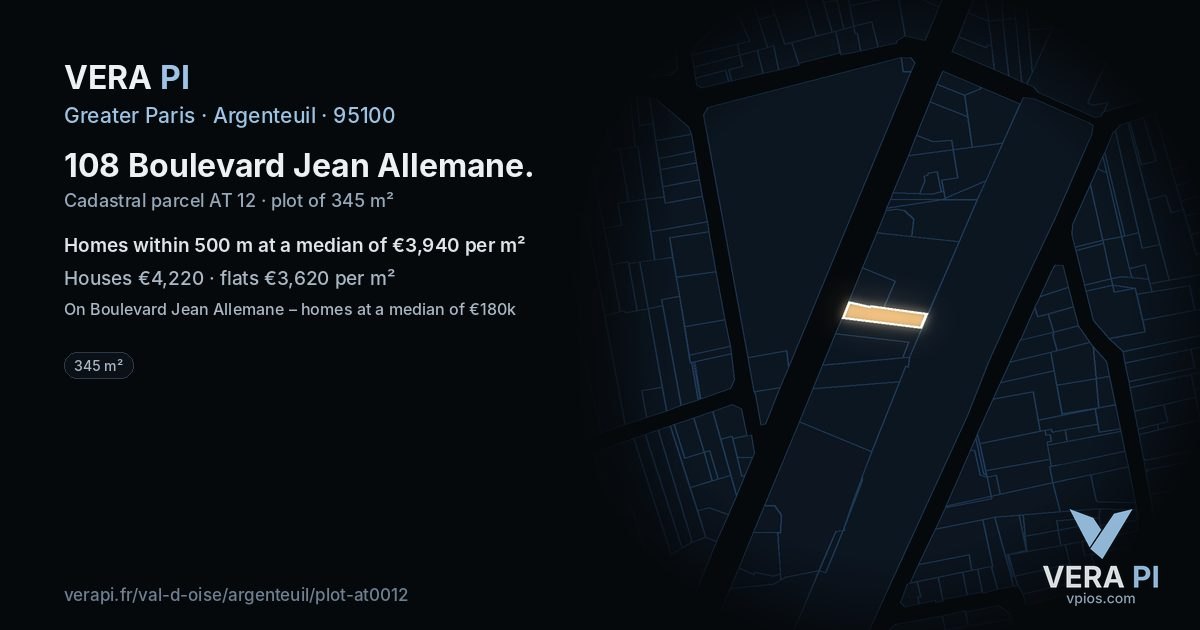 108 Boulevard Jean Allemane, Argenteuil at night – the plot lit, the parcels around coloured by the prices near them