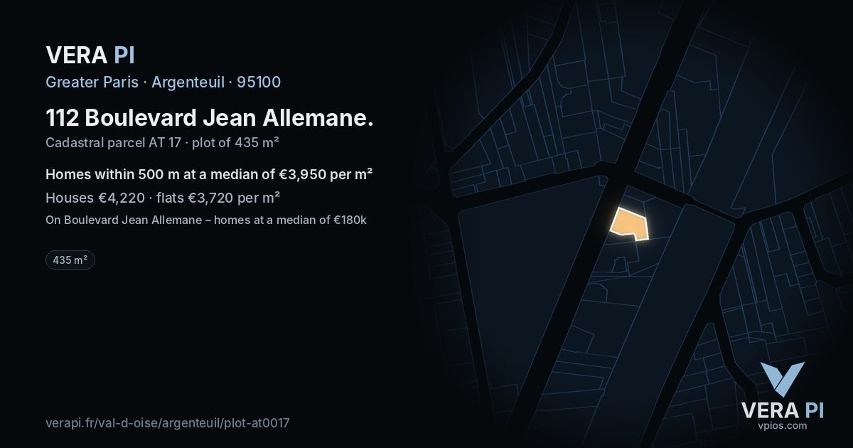 112 Boulevard Jean Allemane, Argenteuil at night – the plot lit, the parcels around coloured by the prices near them