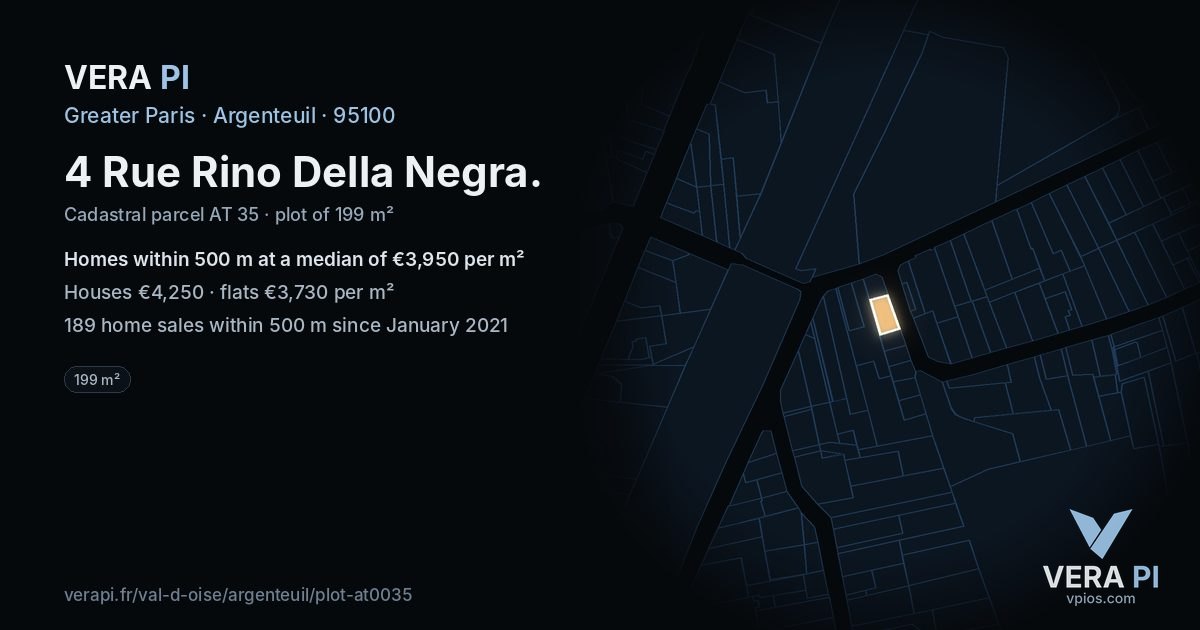 4 Rue Rino Della Negra, Argenteuil at night – the plot lit, the parcels around coloured by the prices near them