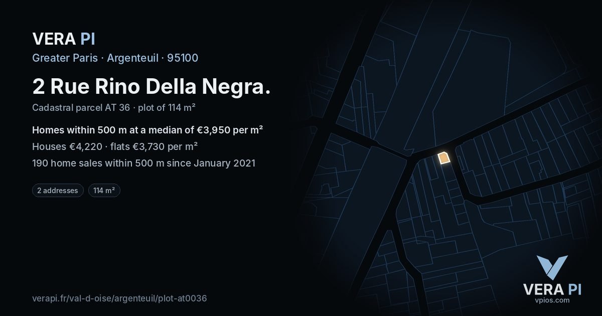 2 Rue Rino Della Negra, Argenteuil at night – the plot lit, the parcels around coloured by the prices near them