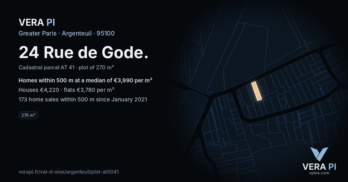 24 Rue de Gode, Argenteuil at night – the plot lit, the parcels around coloured by the prices near them