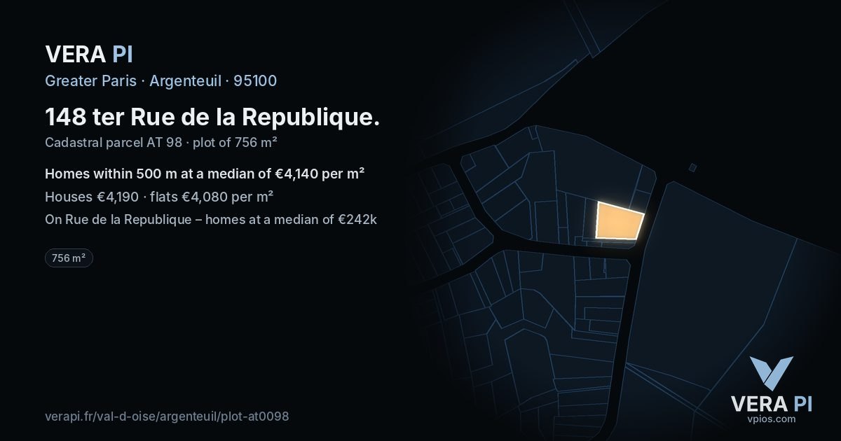 148 ter Rue de la Republique, Argenteuil at night – the plot lit, the parcels around coloured by the prices near them
