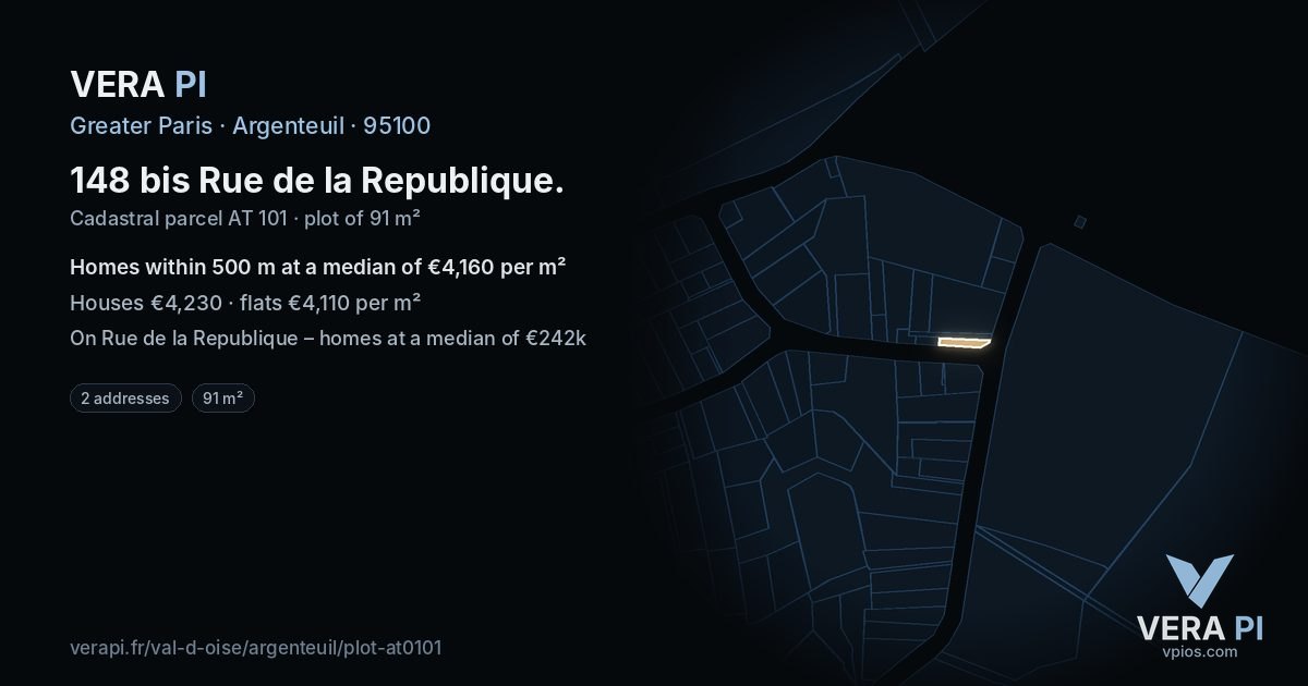 148 bis Rue de la Republique, Argenteuil at night – the plot lit, the parcels around coloured by the prices near them