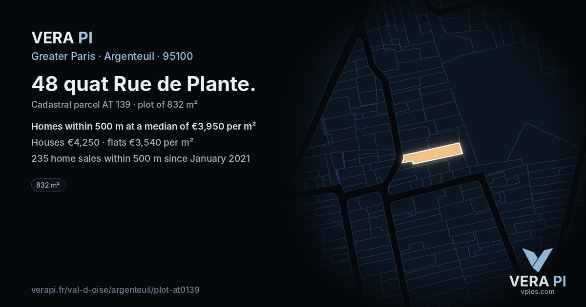 48 quat Rue de Plante, Argenteuil at night – the plot lit, the parcels around coloured by the prices near them