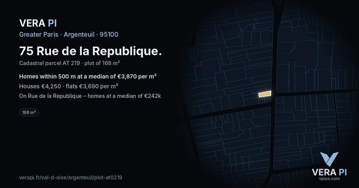 75 Rue de la Republique, Argenteuil at night – the plot lit, the parcels around coloured by the prices near them