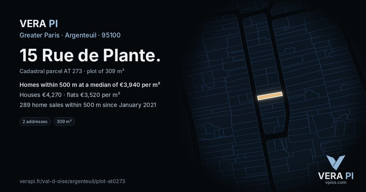 15 Rue de Plante, Argenteuil at night – the plot lit, the parcels around coloured by the prices near them