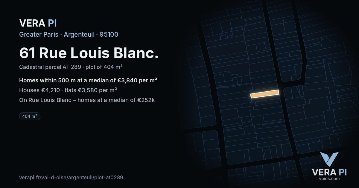 61 Rue Louis Blanc, Argenteuil at night – the plot lit, the parcels around coloured by the prices near them