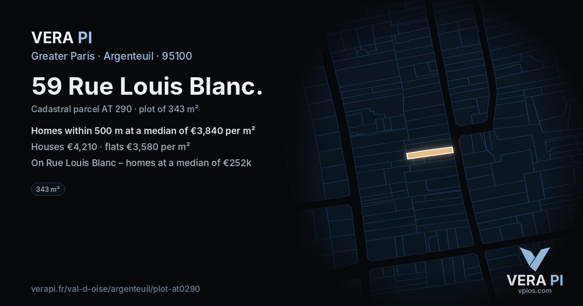 59 Rue Louis Blanc, Argenteuil at night – the plot lit, the parcels around coloured by the prices near them