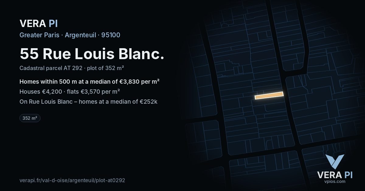 55 Rue Louis Blanc, Argenteuil at night – the plot lit, the parcels around coloured by the prices near them