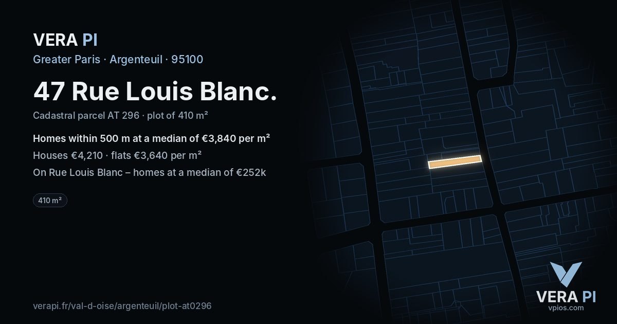 47 Rue Louis Blanc, Argenteuil at night – the plot lit, the parcels around coloured by the prices near them
