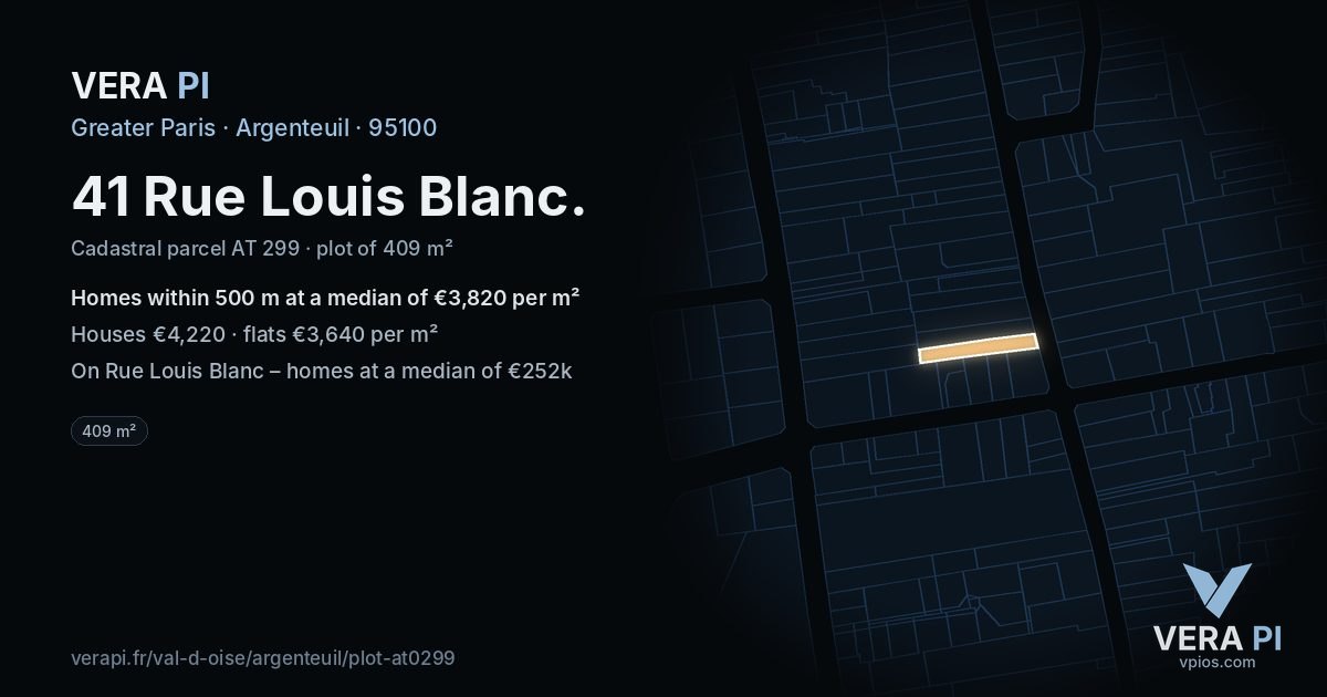 41 Rue Louis Blanc, Argenteuil at night – the plot lit, the parcels around coloured by the prices near them