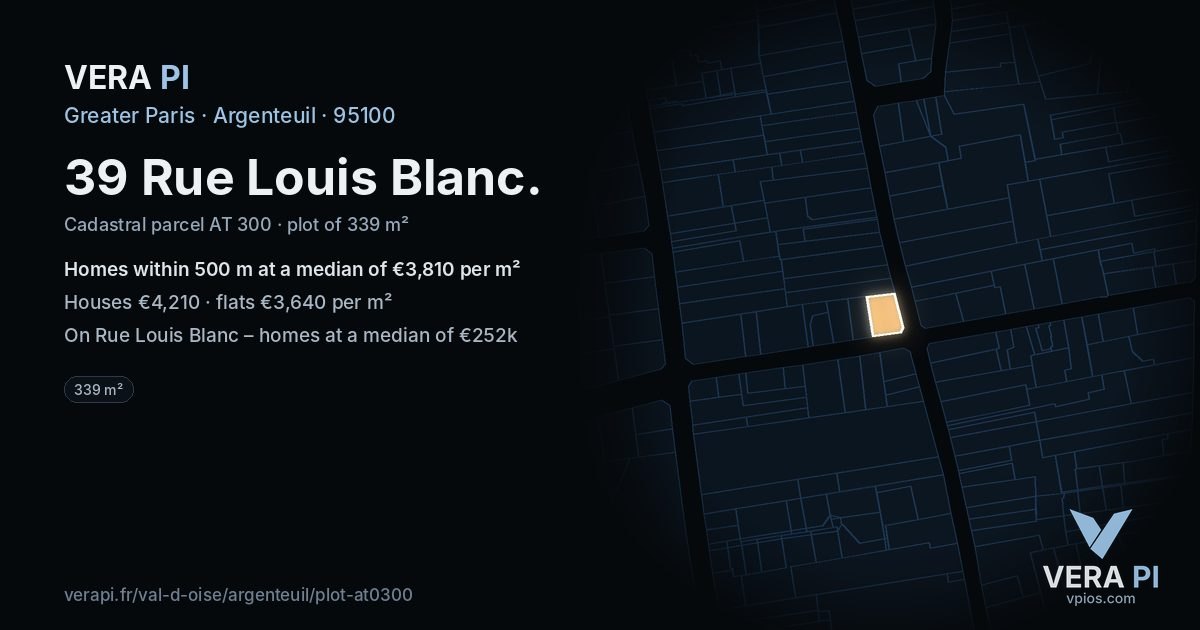 39 Rue Louis Blanc, Argenteuil at night – the plot lit, the parcels around coloured by the prices near them