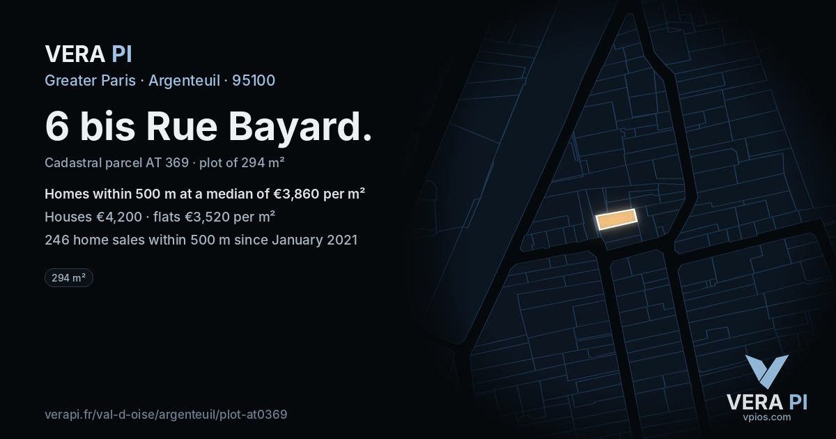 6 bis Rue Bayard, Argenteuil at night – the plot lit, the parcels around coloured by the prices near them