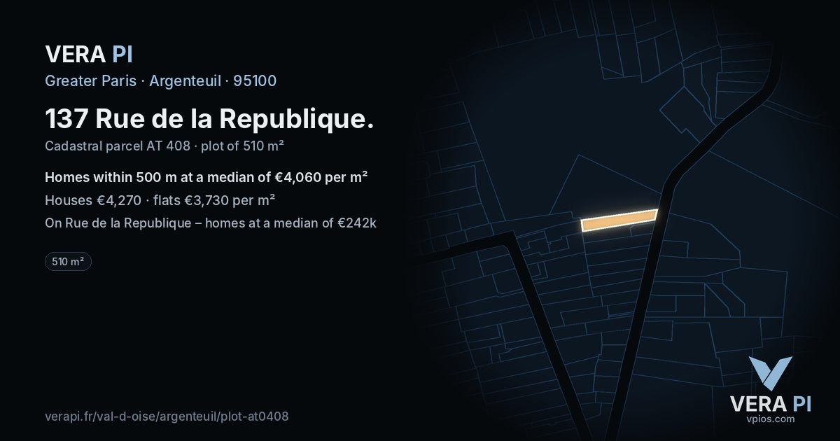 137 Rue de la Republique, Argenteuil at night – the plot lit, the parcels around coloured by the prices near them