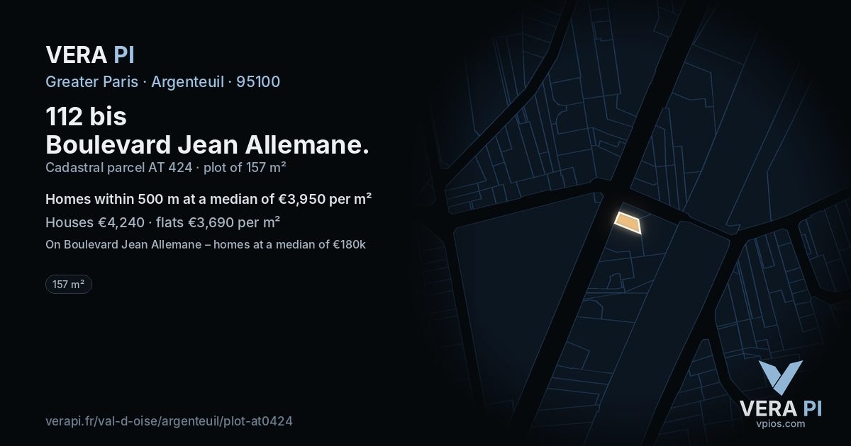 112 bis Boulevard Jean Allemane, Argenteuil at night – the plot lit, the parcels around coloured by the prices near them