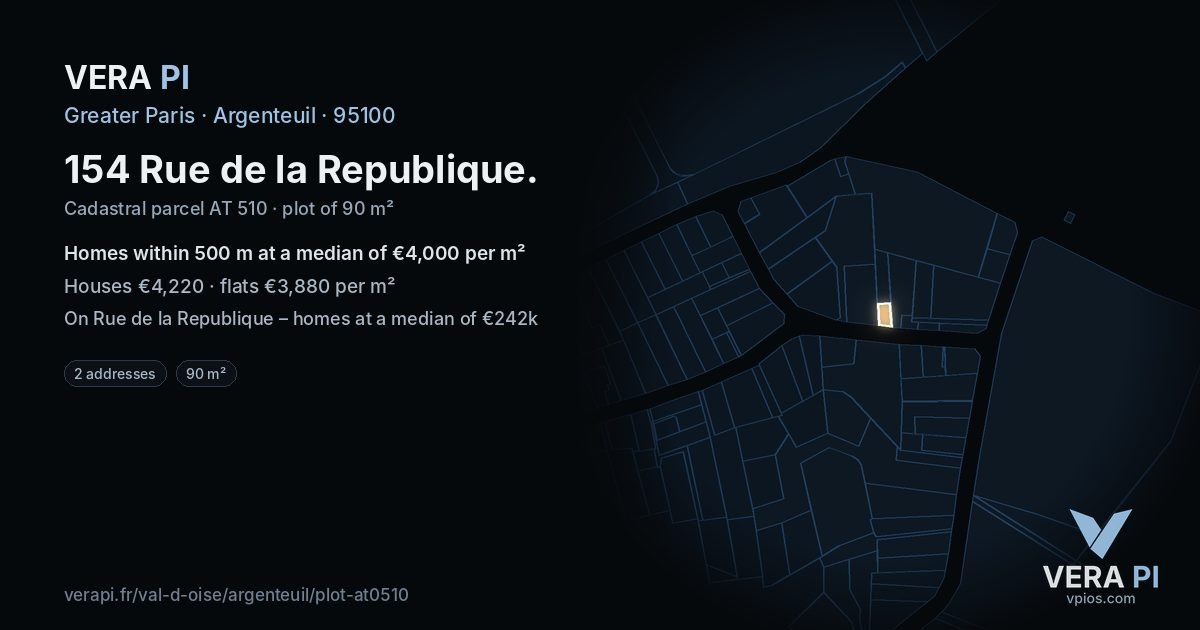 154 Rue de la Republique, Argenteuil at night – the plot lit, the parcels around coloured by the prices near them