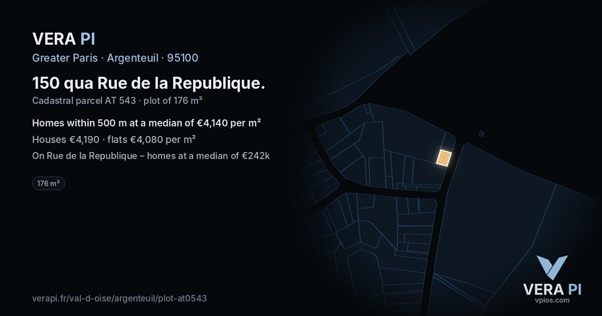 150 qua Rue de la Republique, Argenteuil at night – the plot lit, the parcels around coloured by the prices near them