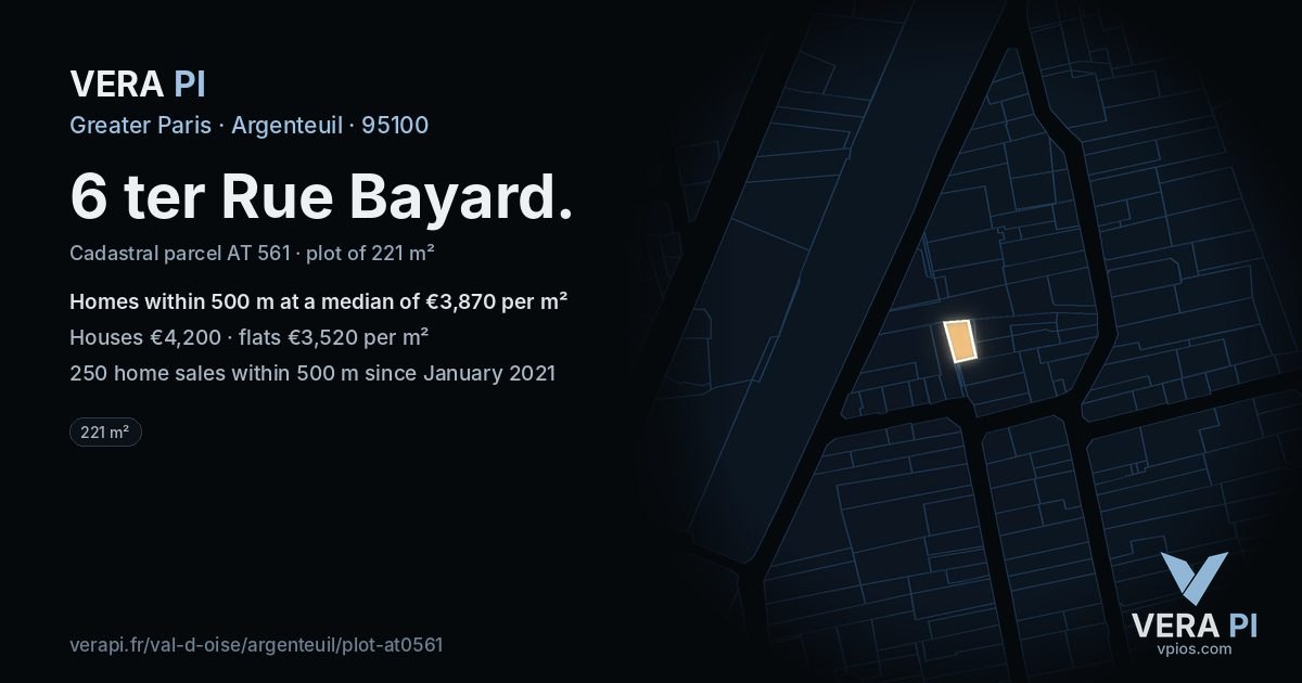 6 ter Rue Bayard, Argenteuil at night – the plot lit, the parcels around coloured by the prices near them